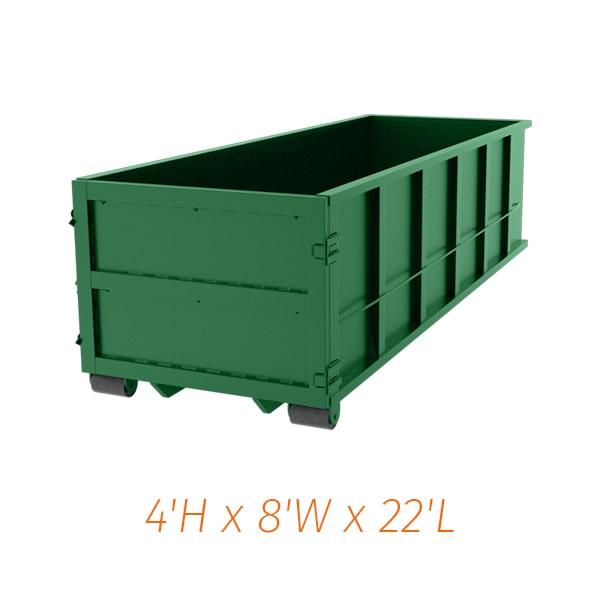 our 20 yard dumpsters can accommodate a variety of waste and debris, including household junk, construction debris, and yard waste